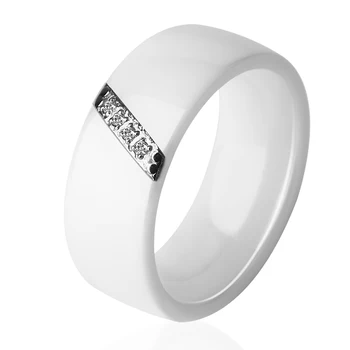 Nové 8mm Široké Black White Crystal Keramický Krúžok Pre Ženy, Ženy S Kubický Zirkón Klasické Svadobné Prstene Strany Módne Šperky