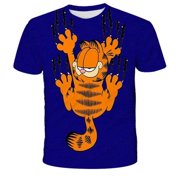 Kreslený film Garfield 3D T Shirt Deti Mačacie Hlavy Vzor Tlač Lete o-Krku Krátky Rukáv Chlapec Dievčatá Harajuku Krátky Rukáv Topy