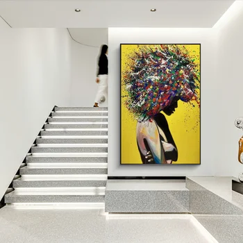 Abstrakt Africké Dievča Plátno, Tlač Obrazov na Plátno Moderného Graffiti Stena Umelecké Plátno Obrázky na Steny v Obývacej Izbe Cuadros