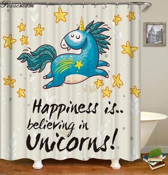 Cartoon Sprchové Závesy Jednorožec Sprchový Záves Pre Deti Kúpeľňa Rainbow Vaňa Opony Polyester Waterproof S Háčikmi