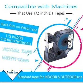 Unistar 5 ks/veľa Kompatibilný pre Dymo Label Pásky 12 mm Čierna na Bielej Vhodné pre DYMO LabelManager Tlačiarne 160 210 Label Maker