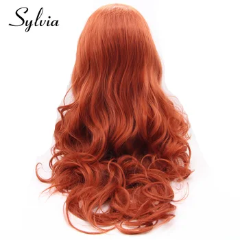 Sylvia červená hnedá telo vlna syntetické parochne čipky front 350# farbu a prirodzený vzhľad tepelne odolných vlákien vlasy pre biela žena na sklade