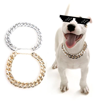 Luxusný obojok pitbull reťazca pug náhrdelník buldog frances príslušenstvo zlatá strieborná farba pet productos pre malé a stredné psy