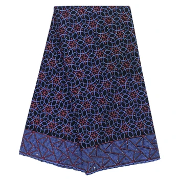 Beatway najpredávanejšie Modré Výšivky Bavlna Swiss Voile Čipky Textílie Afriky 5Yard Designer Šaty Drahokamu Nigérijský Čipky Textílie