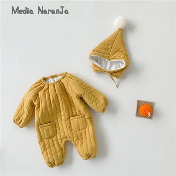 In 2020 dieťa teplé zimné kórejský štýl bavlna dieťa dlhý rukáv romper s klobúk dieťa batoľa jeden kus outwear