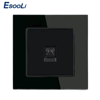 Esooli Sivá Luxusné Krištáľové Sklo Panel 1 Gang RJ11 2 Core Telefón, Konektor Sieťovej Zásuvky Zásuvky 86*86 mm