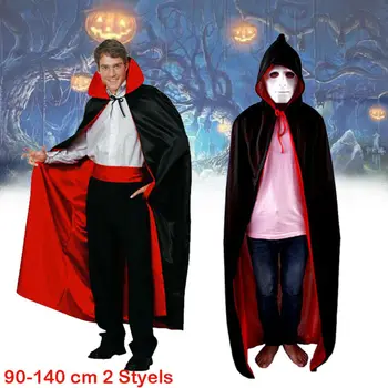 Dospelí Muži, Unisex Upír Plášte s Kapucňou Deti Rúcha Black Red Dve cesty Reverzibilné Halloween Partty Plášť Plnej Dĺžke Cosplay