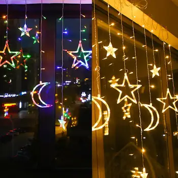 Vianočné dekorácie Solárne LED Záves Svetlá s Hviezdami Mesiace Stmievateľné 8 Svetelné Režimy s Časovač Ligotať String Svetlo