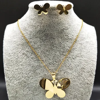 2021 Módne Motýľ z Nehrdzavejúcej Ocele, Šperky Sady Ženy Veľká Zlatá Farba Earings Náhrdelník Set Šperkov pendientes mujer 178607