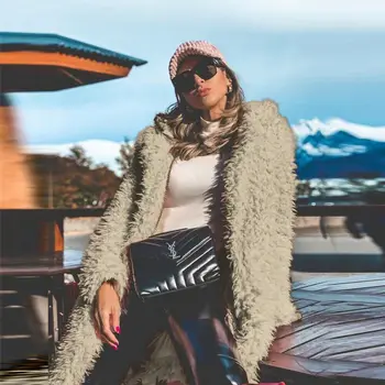 2019 Zimné Móda Ženy Plyšové Dlho Outwear Bundy Teplé Teddy Kabát Bežné Streetwear Dámy Dlhý Kabát