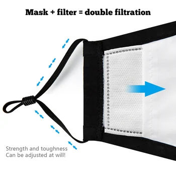 Tcare Opakovane Bavlna Čierna Maska na Ústa, Tvár, Umývateľný Maska Anti PM2.5 Prachu s 2ks Filter Uhlíkom Textílie Masku na Tvár