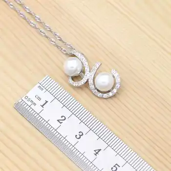 Svadobné Šperky 925 Sterling Silver Šperky Set Biele Perly Crystal Pre Ženy Krúžok Náušnice Prívesok Náhrdelník Nastaviť