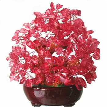 Feng Shui Red Crystal Peniaze Strom Bonsai Štýl Dekorácie pre Bohatstvo a Šťastie