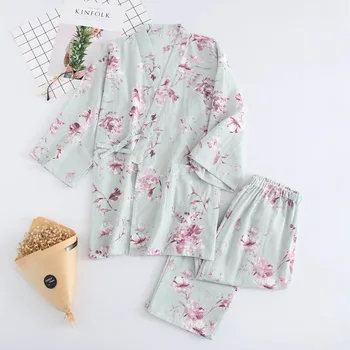 Nové Letné bežné kimono šaty žien jednoduché krátkymi rukávmi bavlna bežné Japonský Čerstvé pyžamo sady Rúcha pre ženy