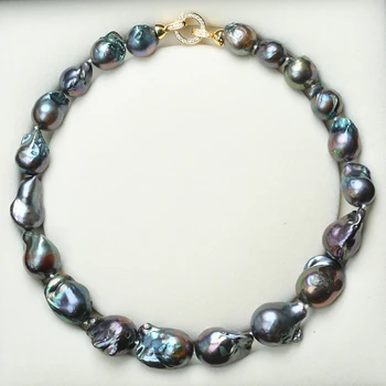 Prírodné sladkovodné Barokový perlový náhrdelník hlboké modré páva zelená čierna perla reťazca choker dlhý náhrdelník AA pre dievča, darček strany