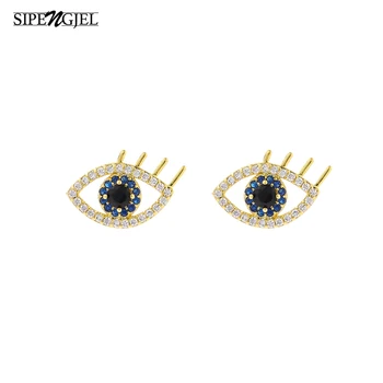 Móda Mozaiky Kubický Zirkón Blue Eye Náušnice Kvalitné oko Stud Náušnice Pre Woemn Svadobné Šperky Darček 2020