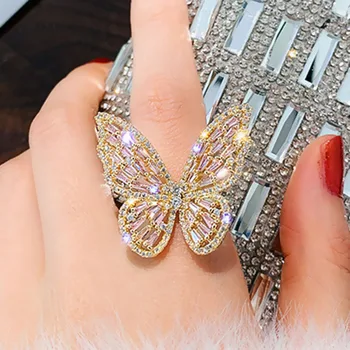 Nové Módne Zlatá/Strieborná Farba Motýľ Prstene pre Ženy, Luxusné Svieti Šperky Otvorenie Vykladané Zirkón Crystal Koktail Party Krúžok