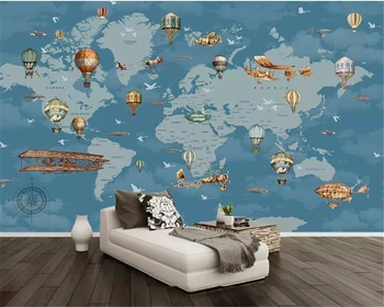 Beibehang Vlastné 3d Tapeta nástenná maľba Zvierat Cartoon teplovzdušný balón Mape Sveta detskej izbe, TV joj, Steny 3d tapety