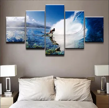 Moderné Nástenné Art Rámec Plátno Plagát HD Tlač 5 Ks Športové Surfovanie Maľovanie Modulárny Abstraktné Obrázky Domov Dekoratívne