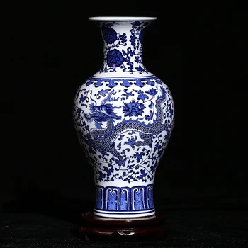 Jingdezhen Keramické Starožitné Modré A Biele Porcelánové Drak Vzor Váza Domáce Dekorácie Moderné Remeselníkov, V Obývacej Miestnosti Dekorácie