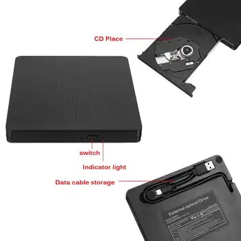 USB 3.0 Typ-C Externá DVD Disk Optická jednotka CD-ROM Prehrávač CD-RW Napaľovačka Spisovateľ Čitateľ Záznamník Portatil na Notebooku Windows PC