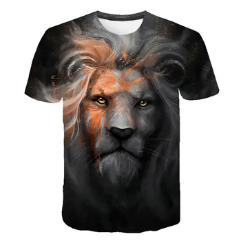 Móda, nové letné lion oblečenie pánske T-shirt 3d tlač bežné zvierat chladné oči voľné krátke rukávy tričko O-neck t košele mužov top