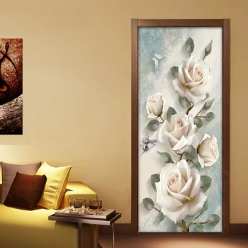 Kreatívne 3D Kvety Dvere Nálepky Domova Stenu DIY Samolepiace Dvere, Tapety, PVC Nepremokavé nástenná maľba Spálne Dekorácie