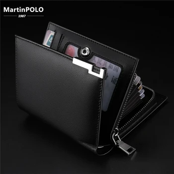 MartinPOLO Pánske Originálne kožené peňaženky Držiteľa Karty S Vrecko na Zips Bifold A Hasp Krátke Peňaženky Luxusný Čiernu Kabelku MP1004