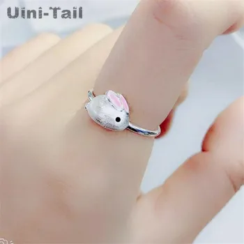 Uini-Chvost hot predaj nových 925 sterling silver roztomilé ružové white rabbit krúžok jednoduché módne trendy tečie jemné dievča šperky ED685