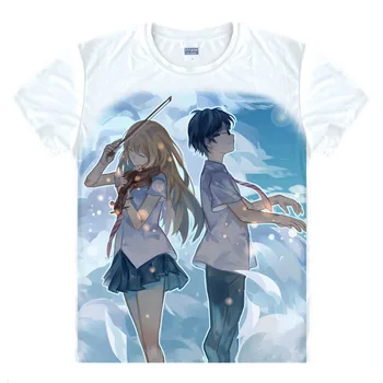 Anime Vaše Leží V apríli T Shirt 3d Tlač Tričko Harajuku Letné Krátke Sleeve Tee Topy pre Mužov, Ženy, Deti Oblečenie Biela