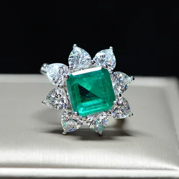 Jewepisode Najvyššej Kvality 10 MM Emerald diamantové Prstene Reálne 925 Sterling Silver Diamond Drahokam Krúžok pre Ženy Strany Jemné Šperky