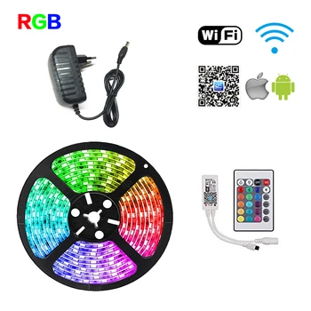 RGB LED Pás Svetla SMD 5050 Vodotesný 5M RGB Pásky Pásky Dióda 12V Led Pásy Svetla Flexibilné Lampa Pre Izba IČ WIFI Radič