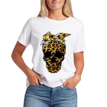 Ženy Oblečenie Letné Tričko Leopard kamufláž Lebky Harajuku Vytlačené Tričko Voľný čas Streetwear T-shirt