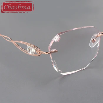 Chashma Optické Sklá bez obrúčok Titanium Light Okuliare Módne Okuliare Rám pre Ženy Diamantom Opracované Kamene Krištáľ