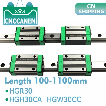 2PC HGR30 HGH30 Námestie Lineárne vodiacej Koľajnice 100-1100 mm +4PCS List Bloku Prepravu HGH30CA /Flang HGW30CC CNC Časti Smerovača Rytie