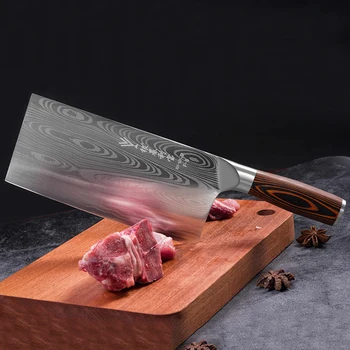 Teng nôž Vysoko kvalitné ručne kované čepeľ uhlíkovej ocele kuchynský nôž Čínsky kuchár krájač zeleniny sekáčik kuchyňa Farba dreva