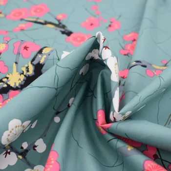 Čínske maľby slivkové kvety Horúce lisovanie reaktívne farbenie satén stretch bavlnená tkanina pre šaty bazin riche getzner tecido