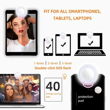 RGB Selfie LED Mini Krúžok Svetlo Klip-na Mobilný Telefón Kolo Vyplniť Lampa S make-up Zrkadlo Na Mobil USB Nabíjateľné Ringlight