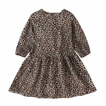 2020 Nové Dievčatá Leopard Tlač Šaty s Dlhými Rukávmi, Baby, Deti okolo Krku Šaty, Jarné a Jesenné Módne detské Oblečenie