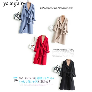 2020 Vlny Kabát Ženy Jeseň Zima Elegantné Dlhé Bunda Ženy Oblečenie kórejský Cashmere Dámske Kabáty Módne Abrigo Mujer D82029 KJ