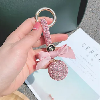 Elegantné Roztomilý Drahokamu Crystal Ball Keychain Kožený Remienok Bowknot Auto Key Chain Bag Kúzlo Prívesok Kľúča Držiteľa Šperky Llavero