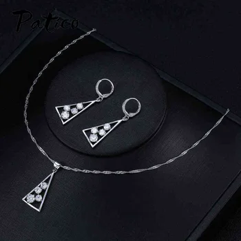 Móda A Veľkorysá Trojuholník Šperky Set Zásnubný Dar Nádherné Geometrické Náhrdelníky Náušnice 925 Sterling Silver