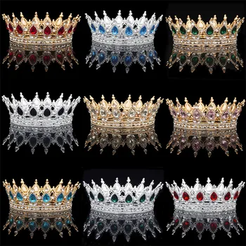 Crystal Tiaras Barokový Kolo Koruny Klasické Royal Queen Kráľ Korún Diadem Ples Svadobné Vlasy, Šperky, Doplnky