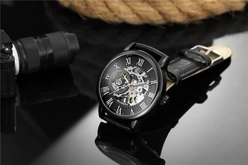 Klasický Čierny Kožený Remienok Kostra Mužov a Žien Pár Automatické Mechanické Hodinky Módne, Luxusné Značky Unisex náramkové hodinky