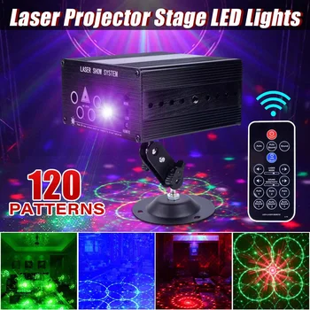 RU Zásob 120 Vzory Efekt LED Fáze Svetlo Laserový Projektor Lampa pre Záhradné Vianočné KTV Party Disco Svetlá Aktivované Zvukom