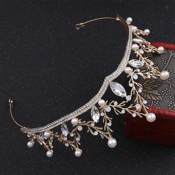 FORSEVEN Barokový Royal Pricess Diadem Svieti Crystal Simulované Perly Tiaras Koruny Svadobné Vlasy, Šperky pre Ženy Noiva Nevesta