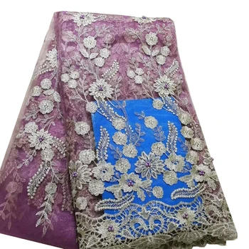 Africké Textílie, Čipky Na šaty lila francúzsky Nigérijský oka Textílie, čipky korálkové tylu čipky tkaniny, výšivky 5yards