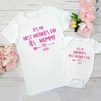 1pcs Maminku je Prvý Deň matiek 2020 Maminku a Ma Zodpovedajúce Oblečenie Matka Tričko Baby Kombinézu 1. Deň Matiek Strany Nosiť Oblečenie