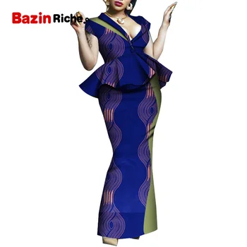 Africké Dashiki Ženy Tradičné Oblečenie Bazin Print Plus Veľkosť Vyhovuje Afriky Šaty pre Ženy Vyhovovali 2 Kusy Sukne Nastaviť WY5108