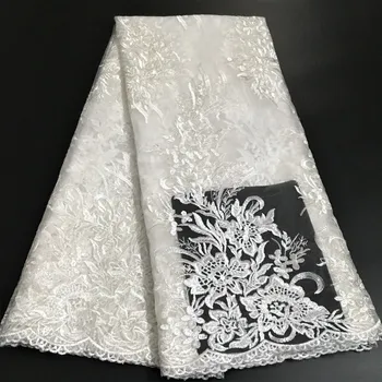 Biele čipky textílie pre svadobné šaty,Afriky čipky textílie 2021 vysoko kvalitnej čipky,francúzskej čipky textílie s flitrami nové 5yards KW008